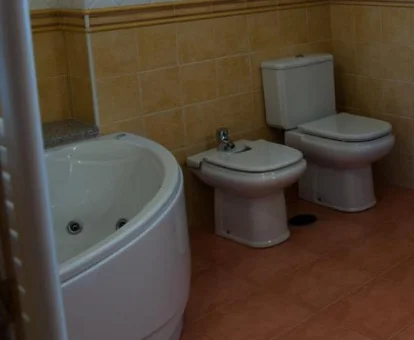 Foto del baño con bañera de hidromasaje de los Apartamentos Torre Cristina