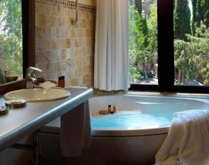 Foto del jacuzzi privado con vistas a la naturaleza de la Suite con piscina privada del hotel.