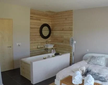 Foto de la maravillosa Suite Superior con jacuzzi privado, terraza con bellas vistas y una cúpula con cama en la que podrás dormir.