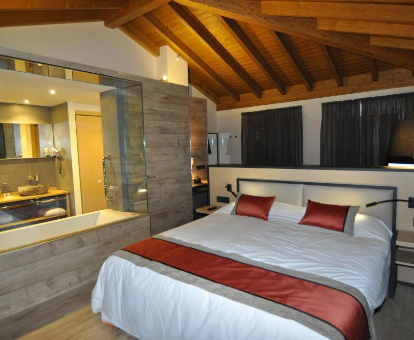 Foto de la suite con bañera de hidromasaje al lado de la cama del Hotel Solé