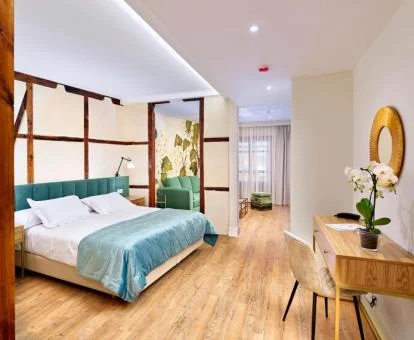 Una de las amplias habitaciones de este moderno hotel boutique.