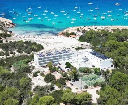 Vista aérea de este precioso hotel rodeado de vegetación y cerca del mar.