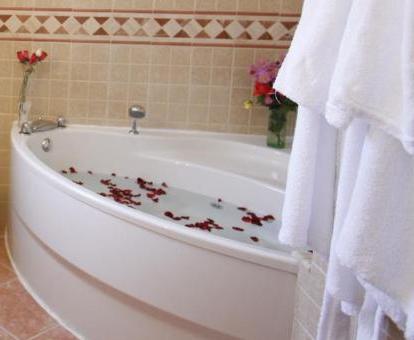 Baño con bañera de hidromasaje privada de una de las habitaciones del hotel.