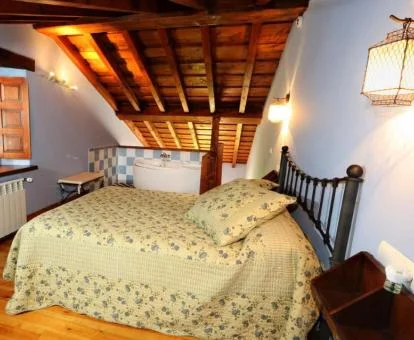Dormitorio con bañera de hidromasaje privada junto a la cama de este hotel con encanto.
